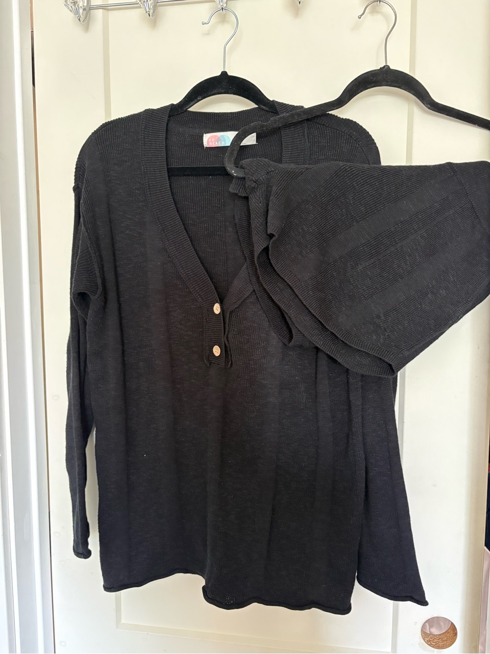 Free People Black V-Neck Ribbed Henley Sweater and matching shorts
